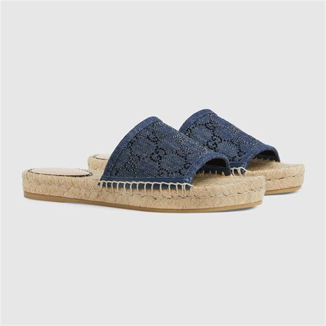 gucci con piedras|Gucci Women's slide espadrille with GG crystals.